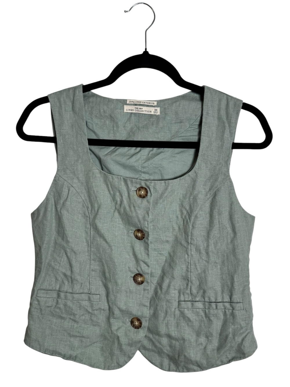 Abercrombie & Fitch 100% Linen Button-Up Shell Vest Top Sage Green XS